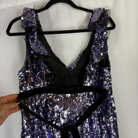 Free People Sequin Mini Dress in Purple and Black Size:6 - Picture 14 of 15